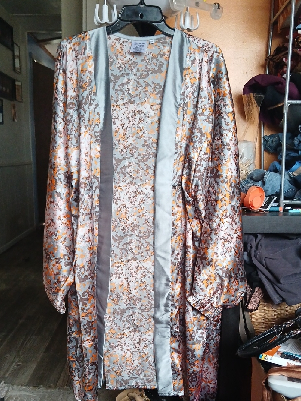 Metallic Floral Trench Coat - Silver & Copper Tones
